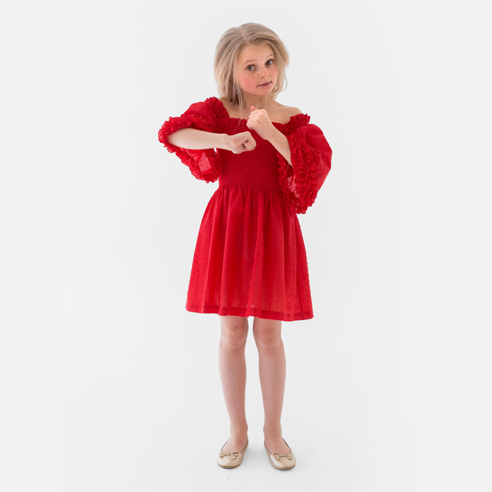 Ruffled Detailing Dress in Red