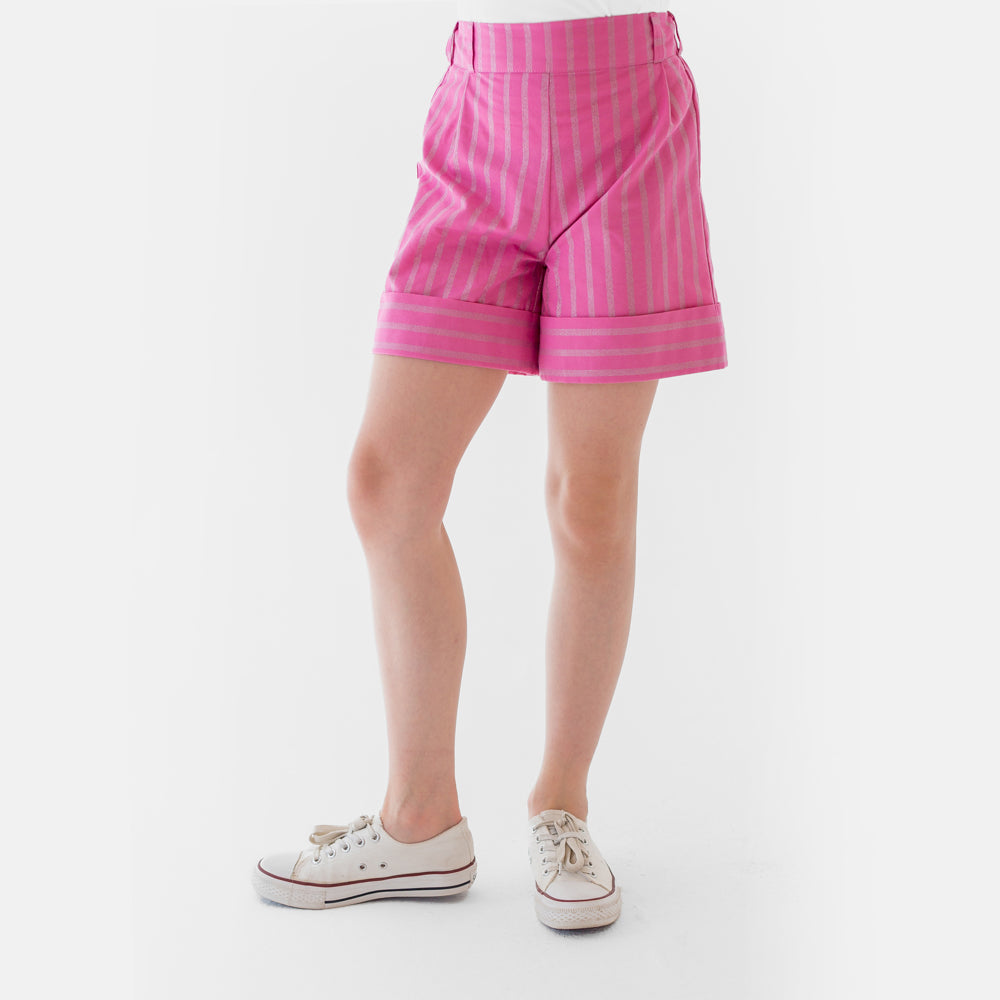 Striped Glittery Shorts in Pink