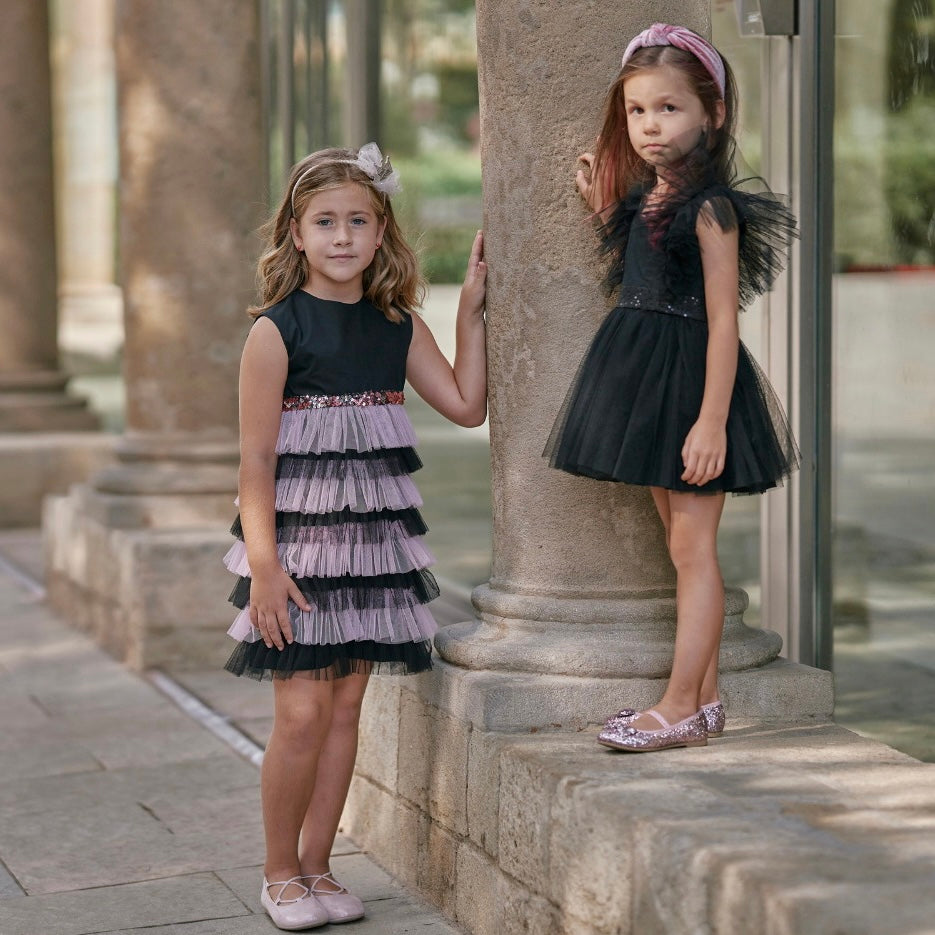 Ruffled Mesh Dress in Black