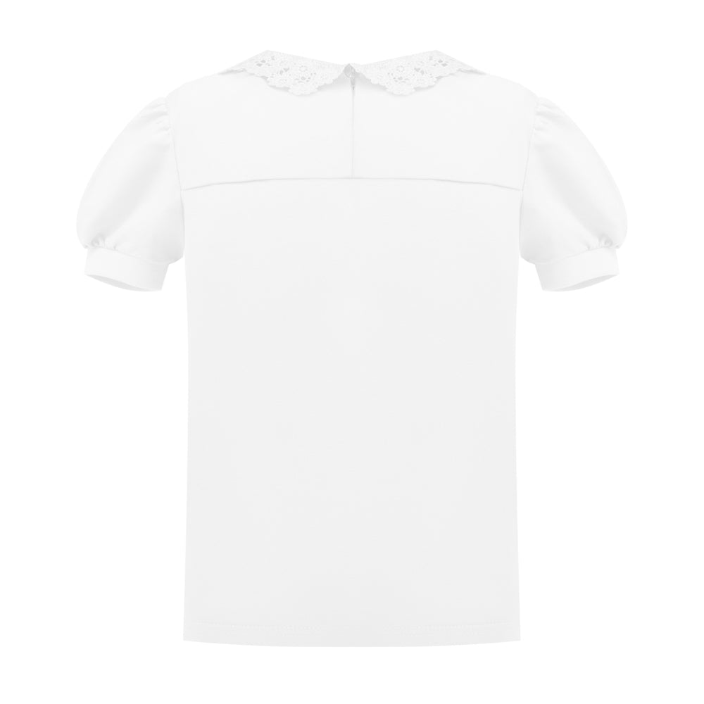 Eyelet Lace Collar T-Shirt in White