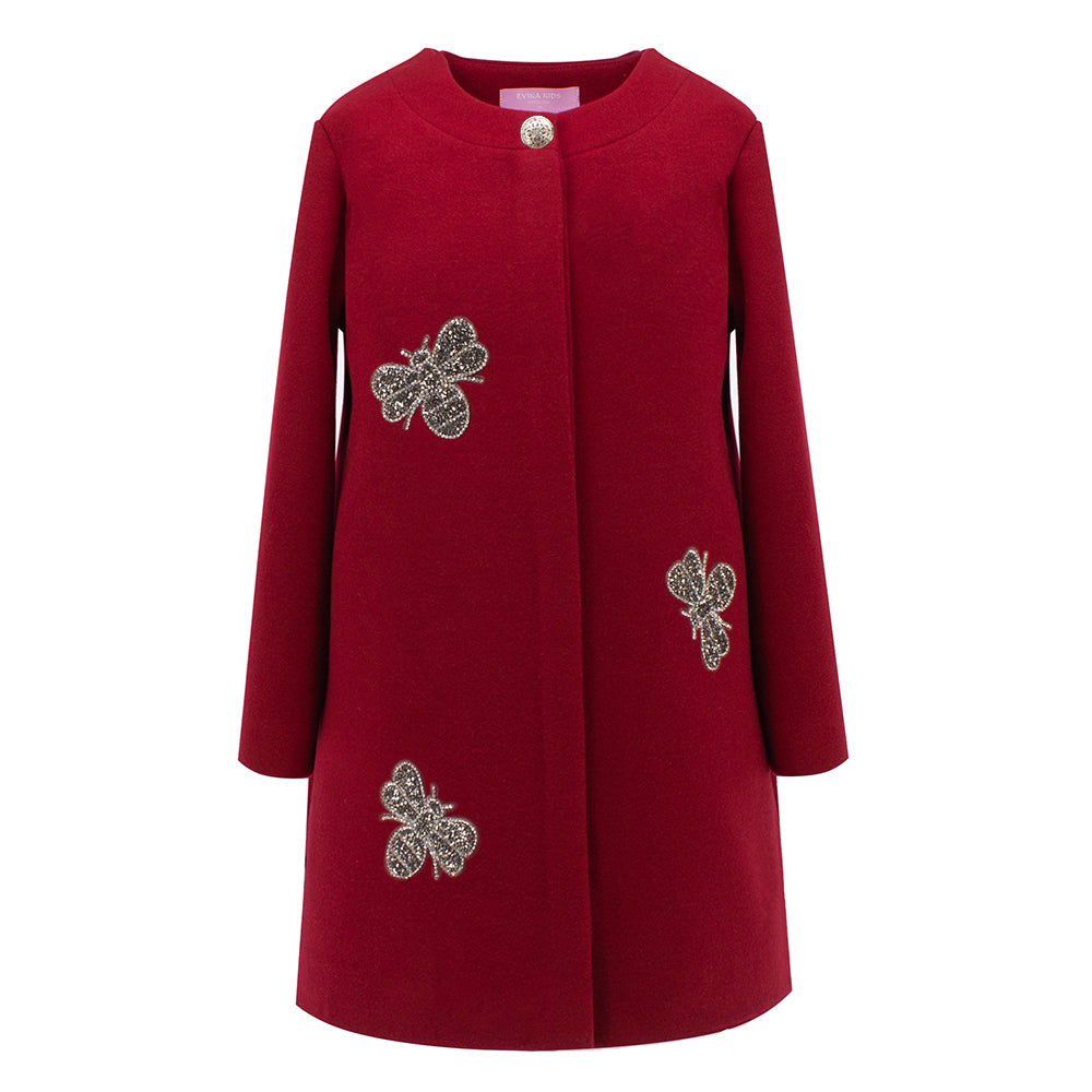 Silver Bees Coat in Red