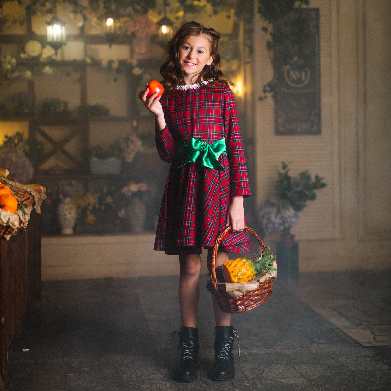 Pretty Bow Tartan Dress in Red