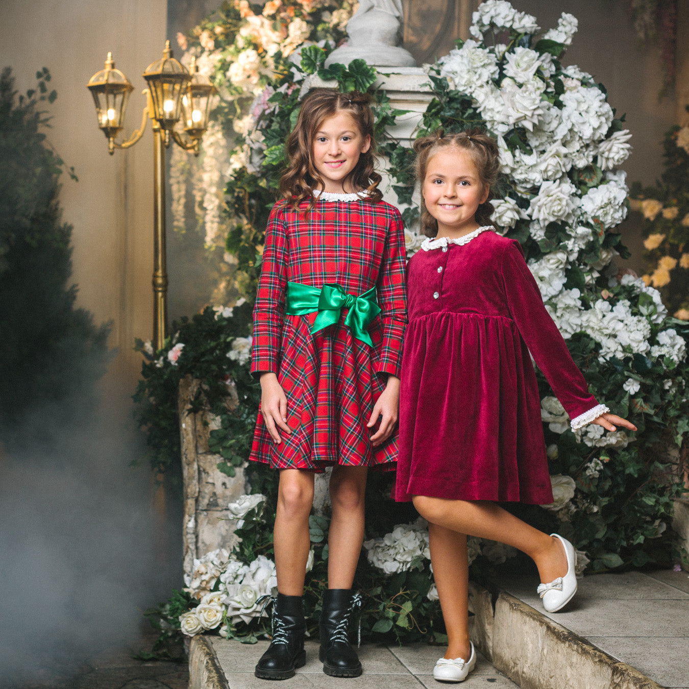 Lace Collar Velour Dress in Burgundy