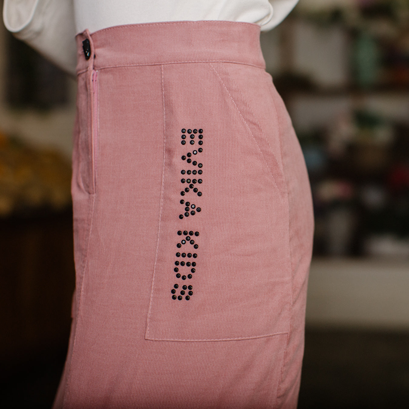 Shiny Logo Velvet Skirt in Pink