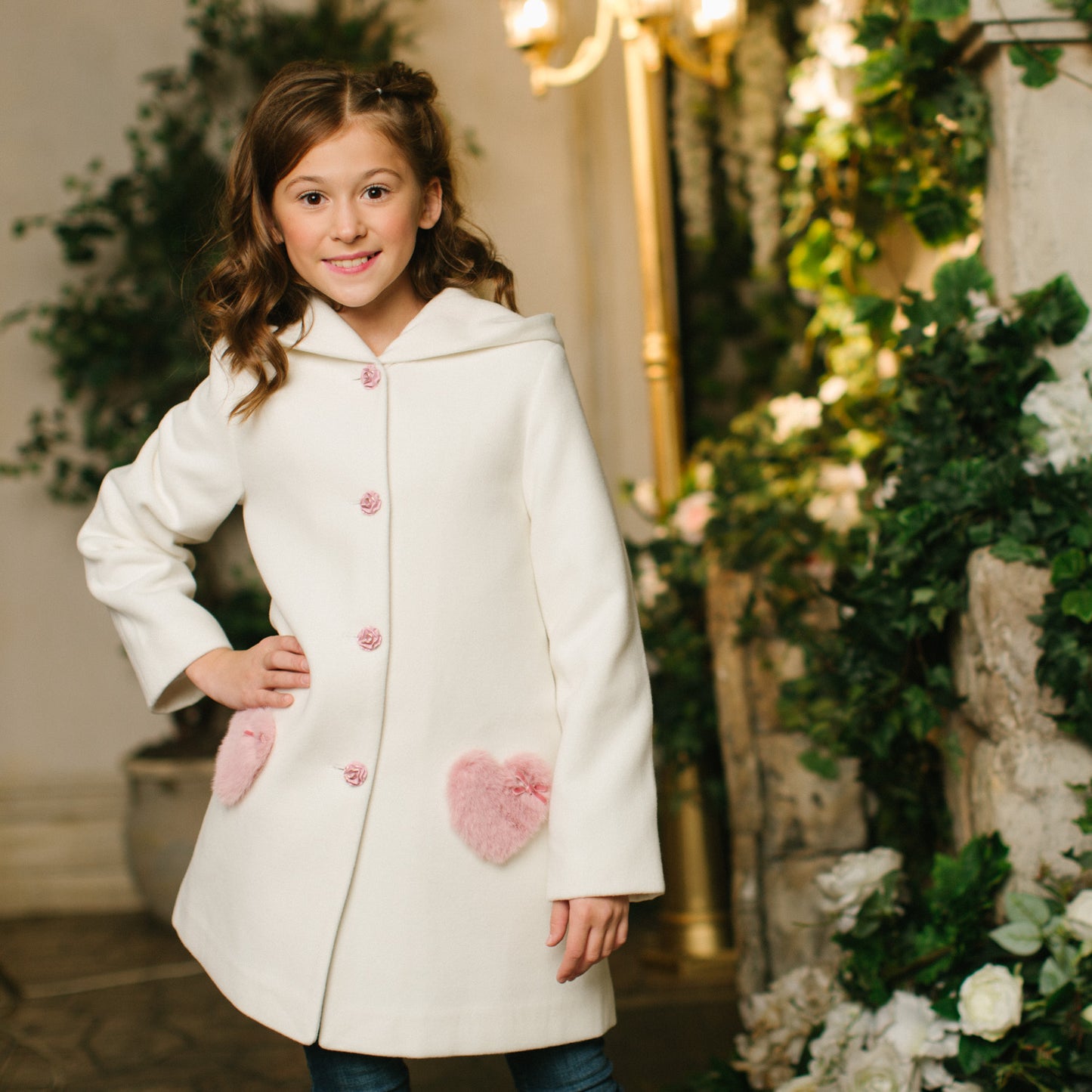 Love Hearts Hooded Coat in White