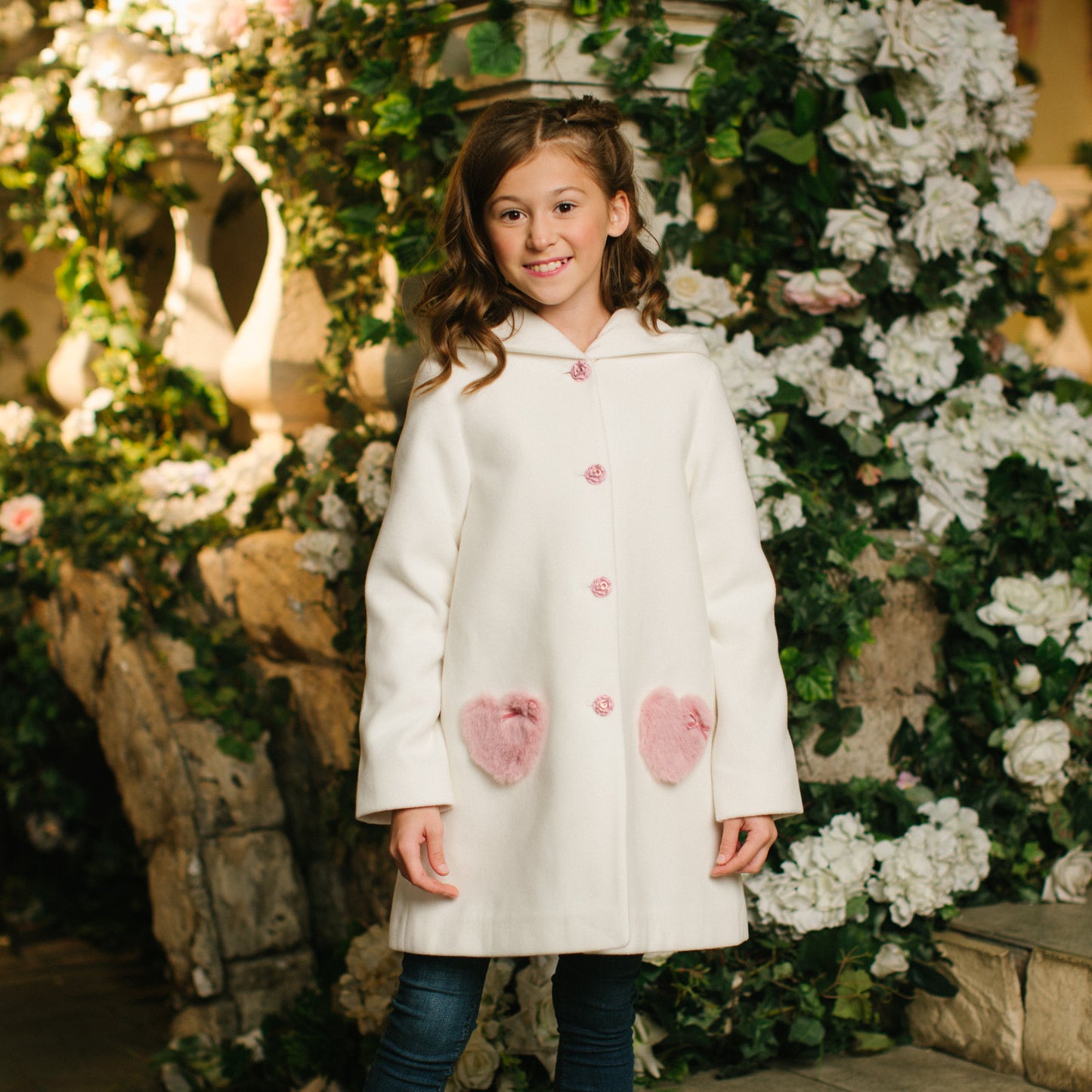Love Hearts Hooded Coat in White