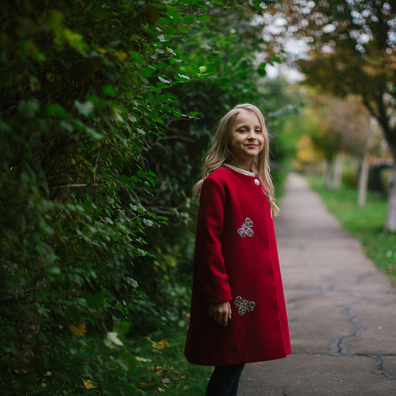 Silver Bees Coat in Red