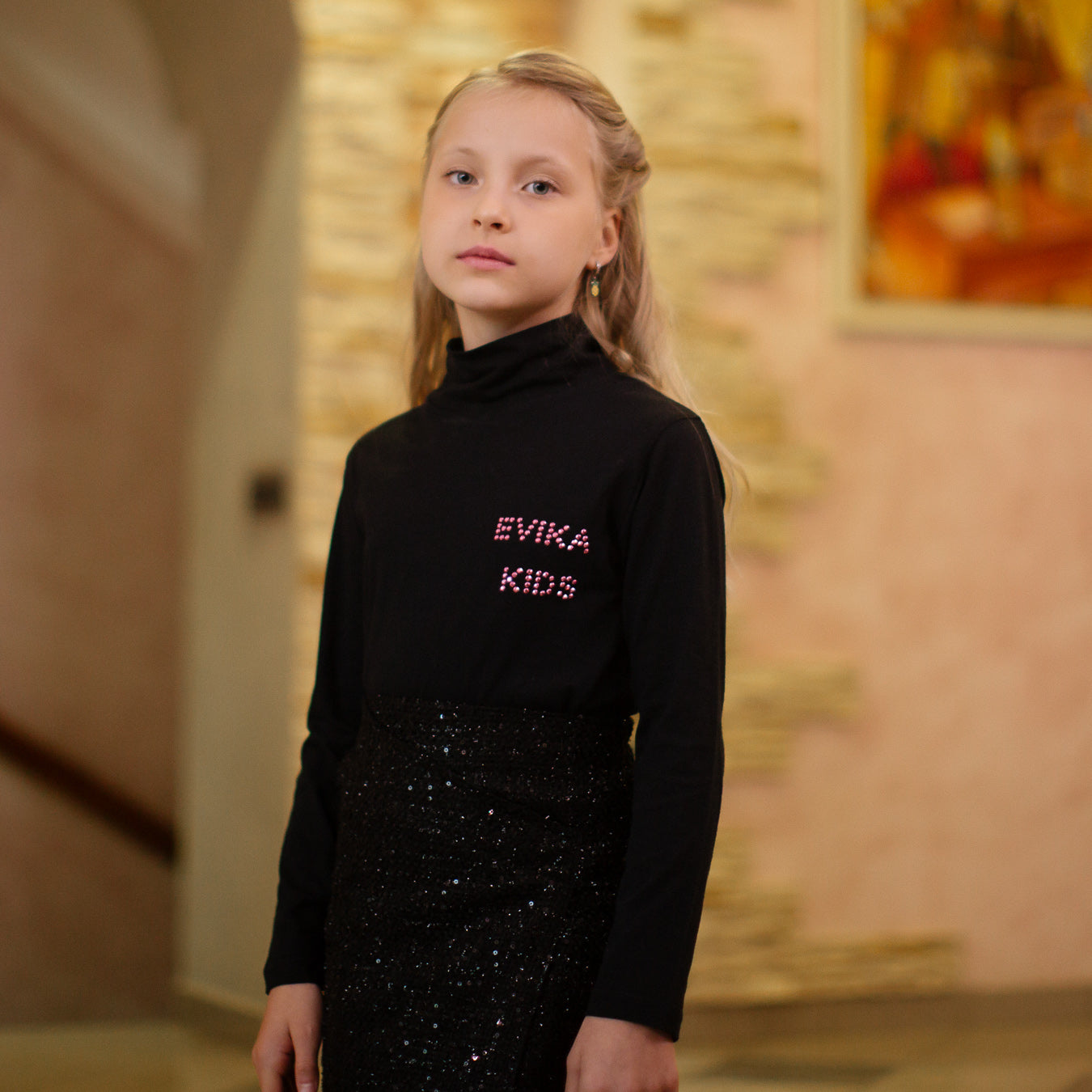 Shiny Logo Turtleneck in Black