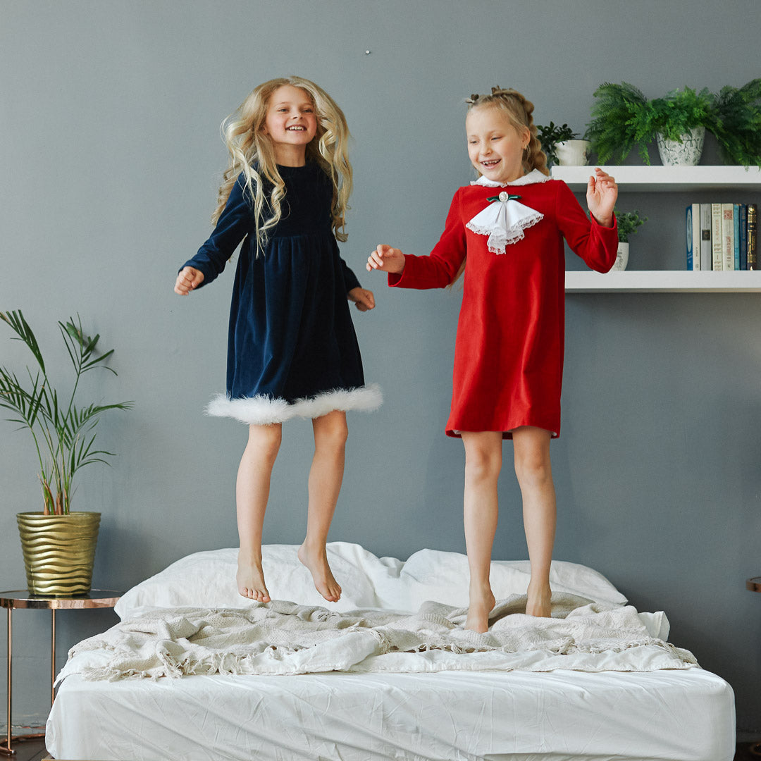 Marabou Fluff Trim Elegant Dress in Blue