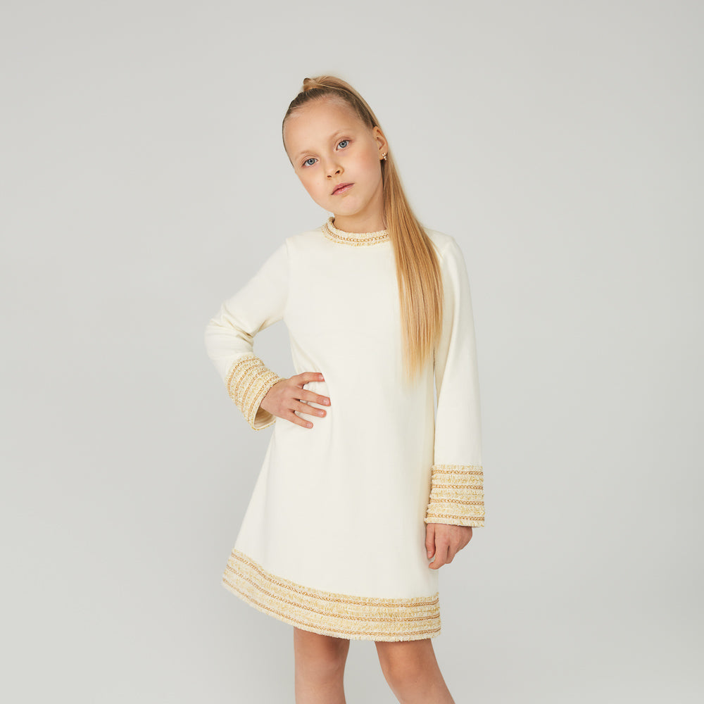 Chain Detailing Elegant Dress in White