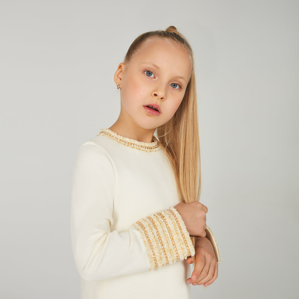 Chain Detailing Elegant Dress in White