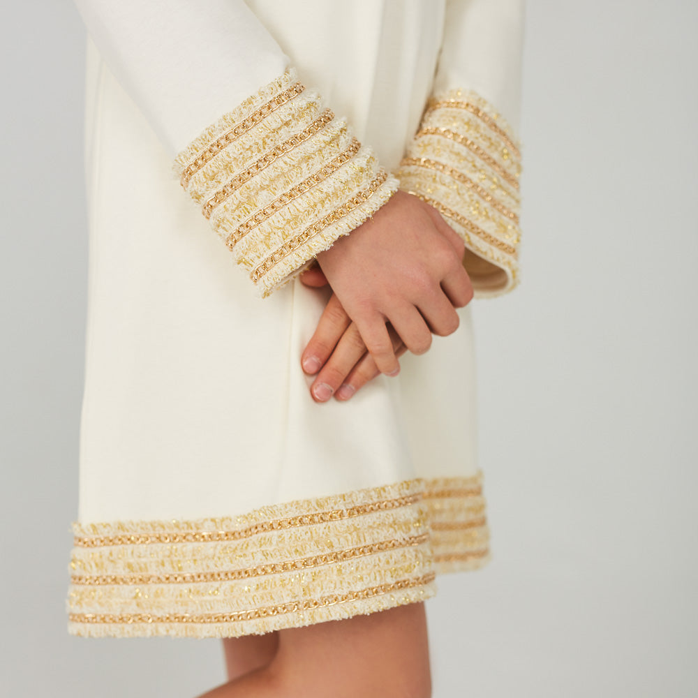 Chain Detailing Elegant Dress in White