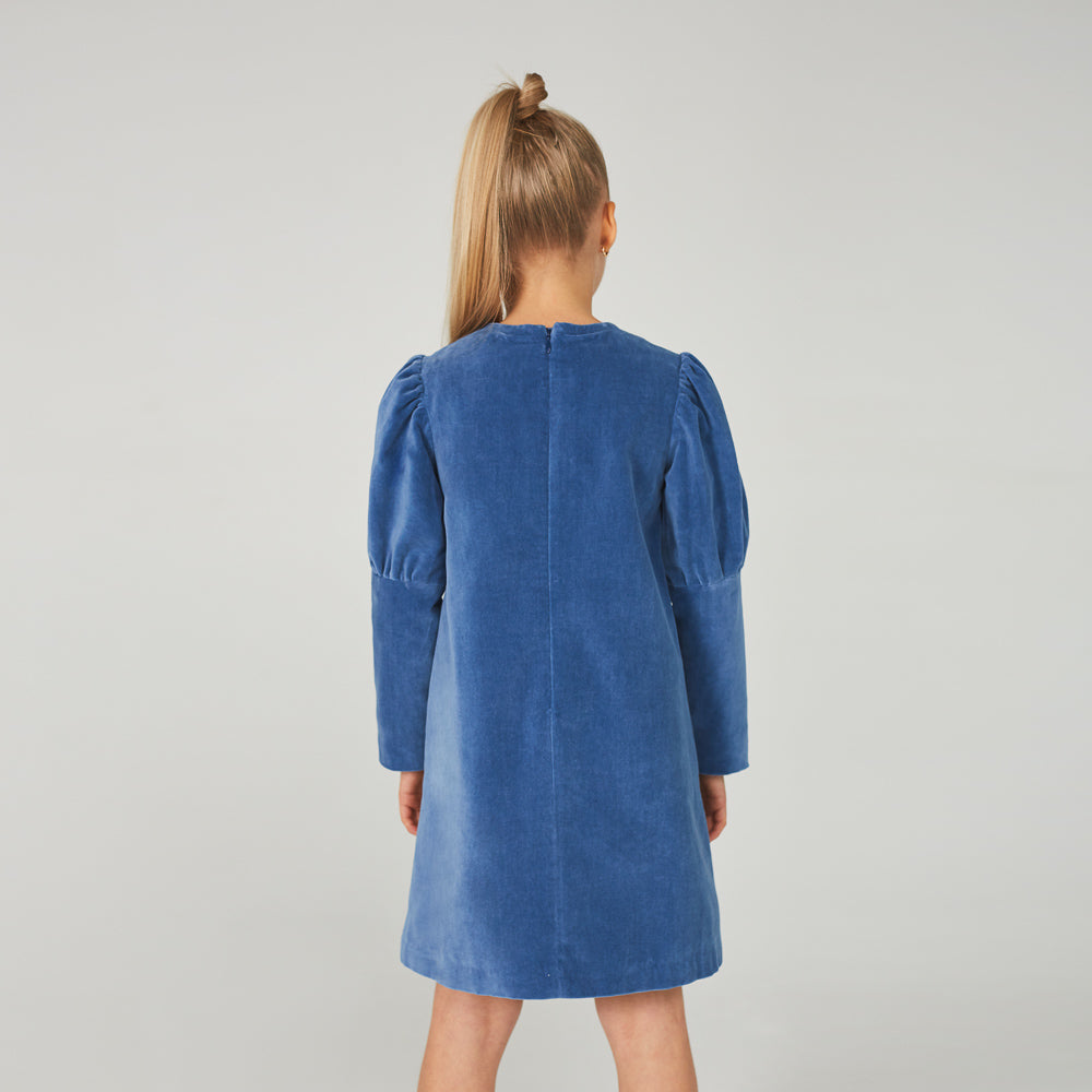 Flowers Velour Dress in Blue