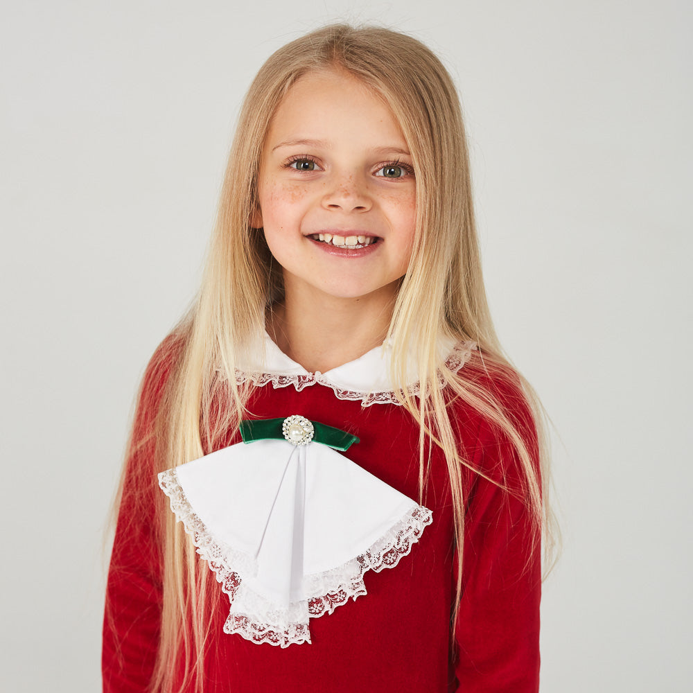 Green Bow Velour Dress in Red
