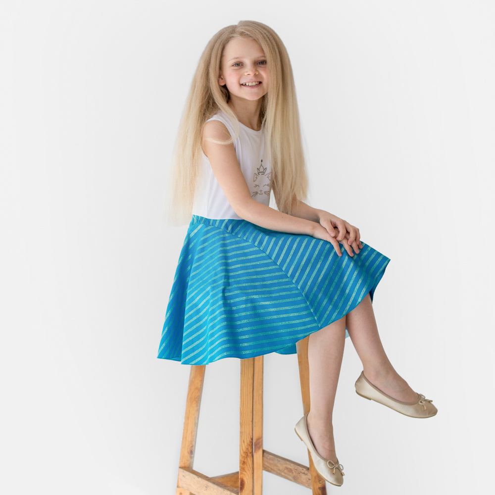 Cat Princess Dress in Turquoise and White