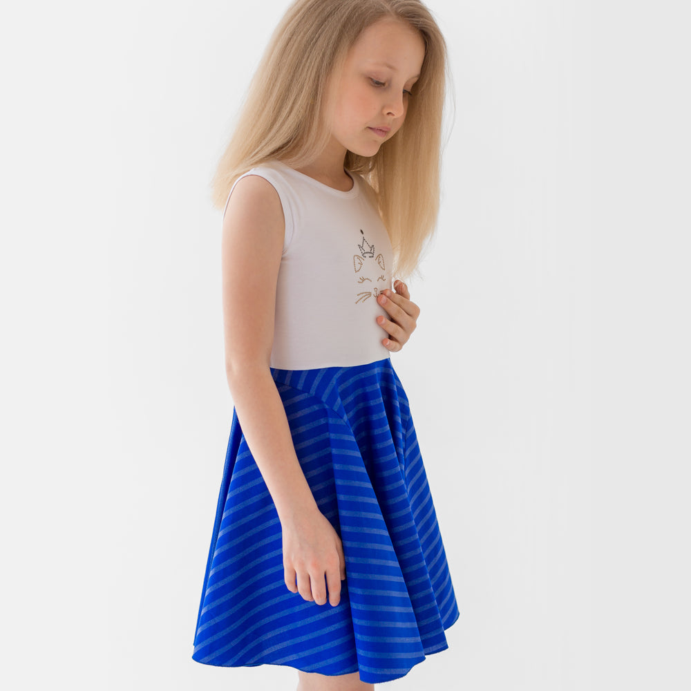 Cat Princess Dress in Blue and White