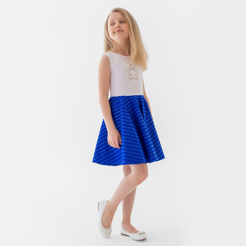 Cat Princess Dress in Blue and White
