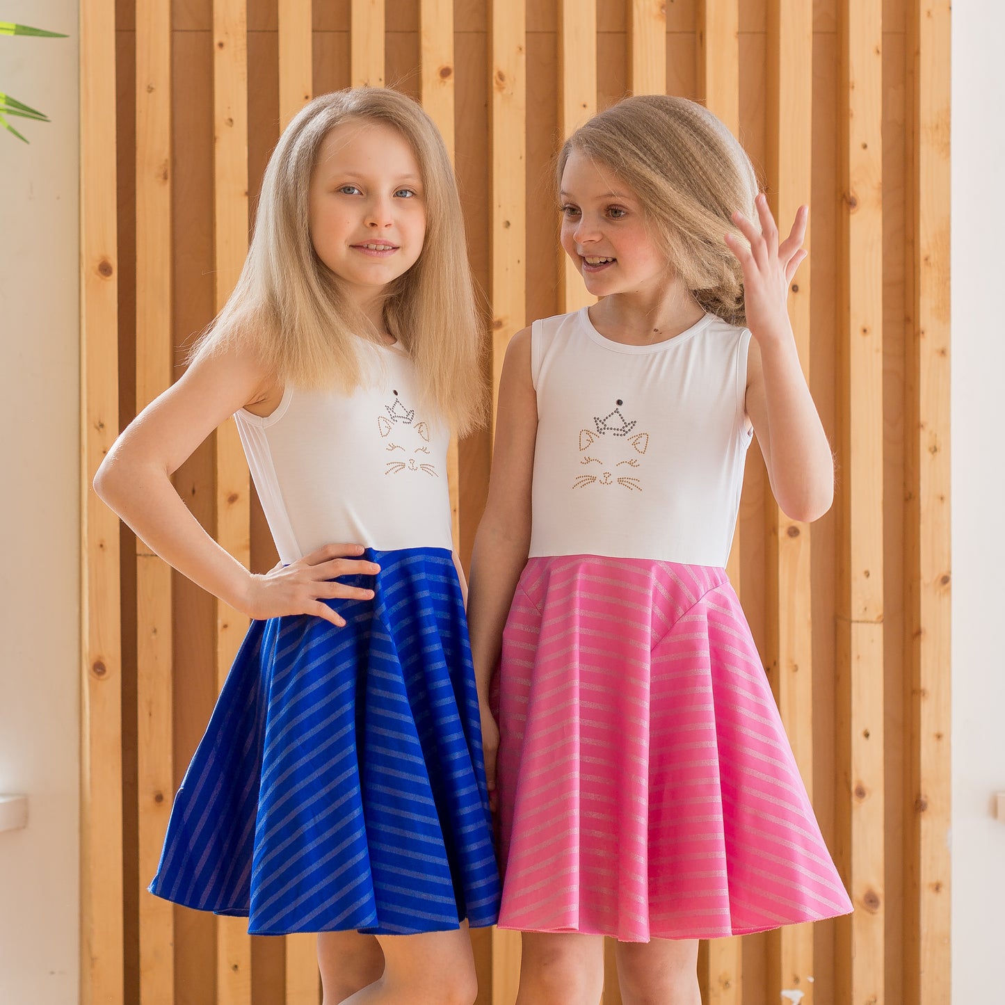 Cat Princess Dress in Blue and White