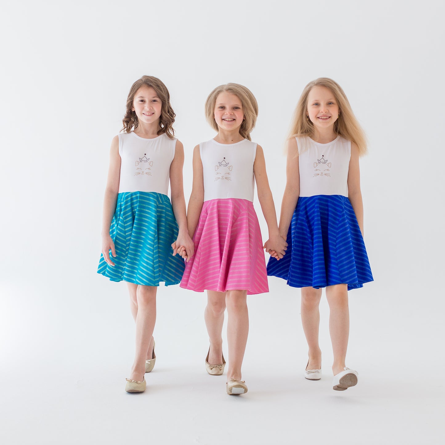 Cat Princess Dress in Turquoise and White