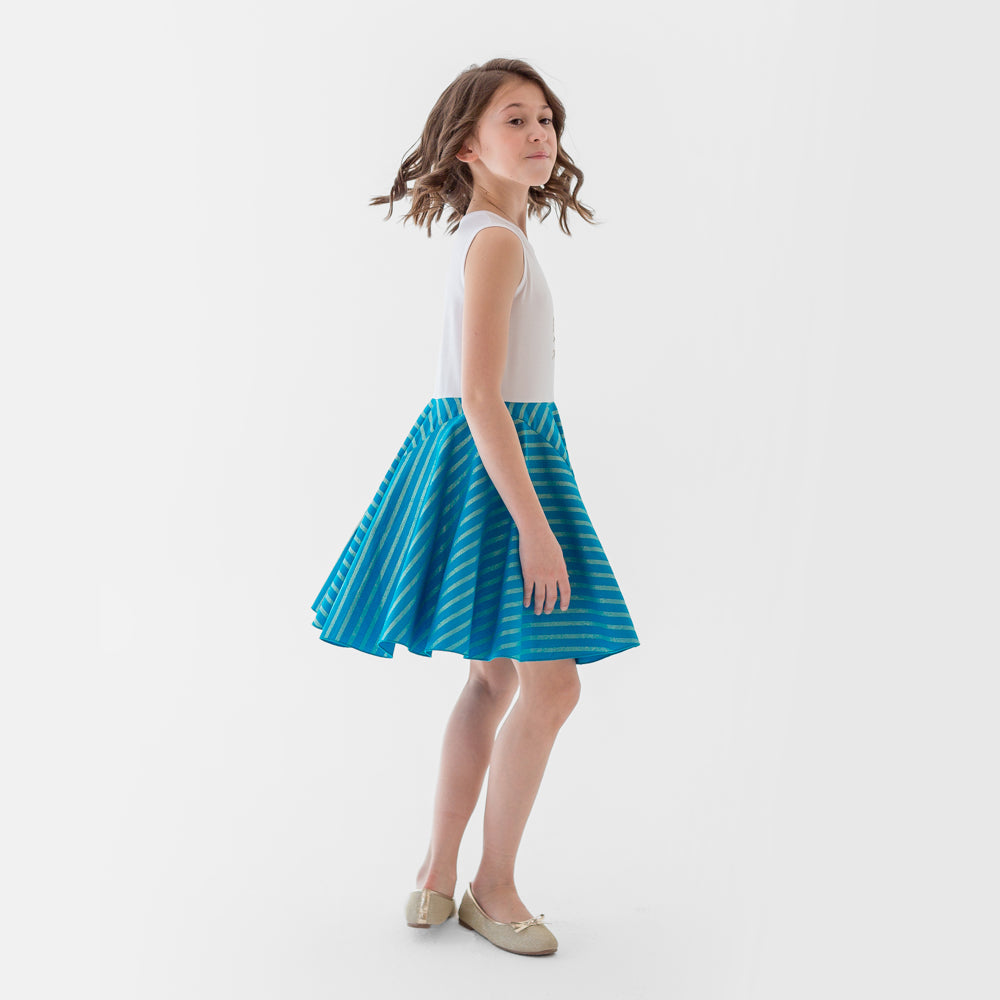 Cat Princess Dress in Turquoise and White