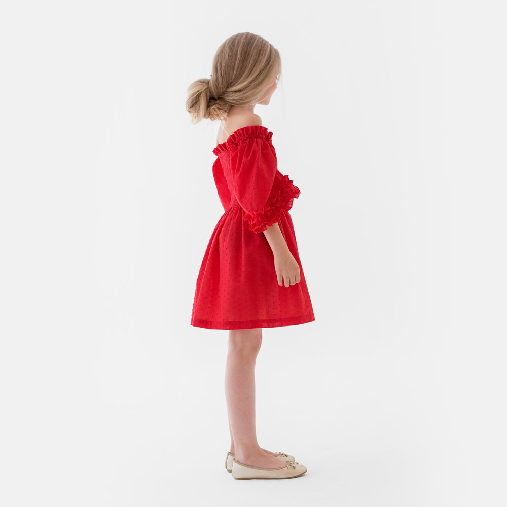Ruffled Detailing Dress in Red