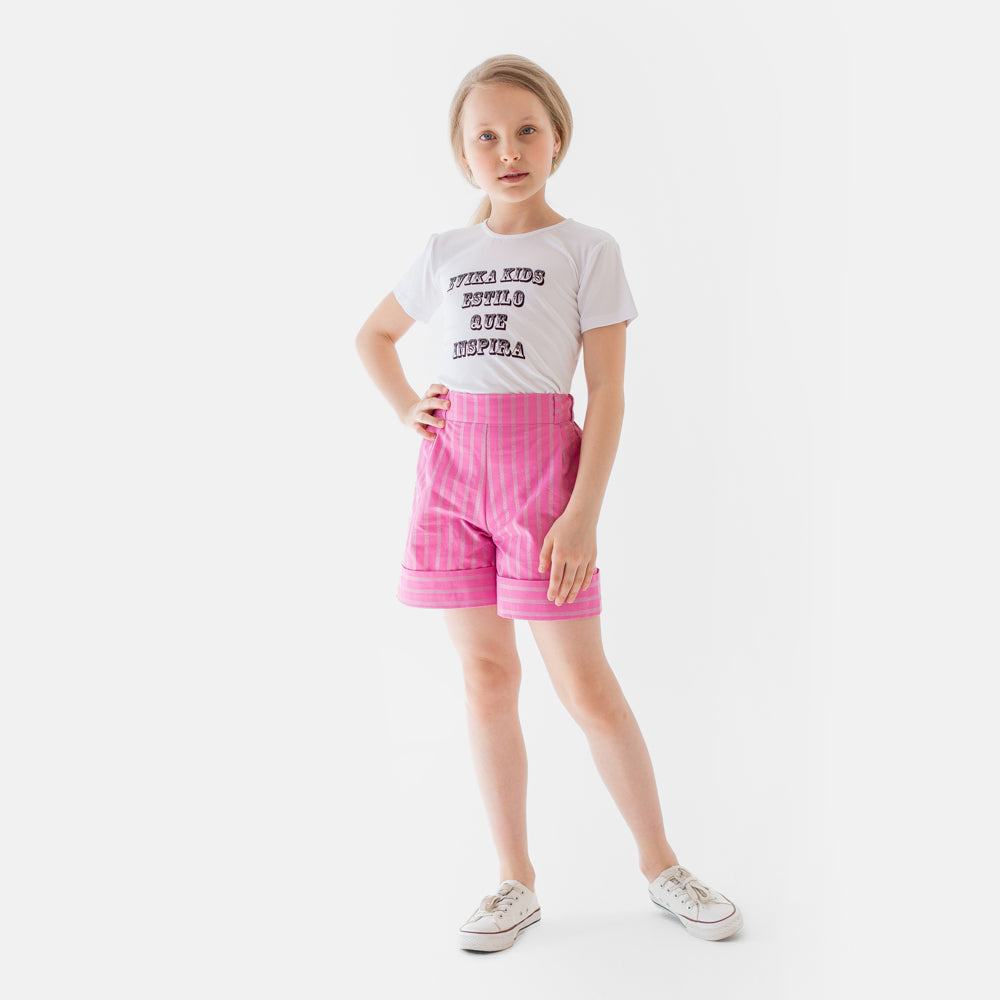 Striped Glittery Shorts in Pink