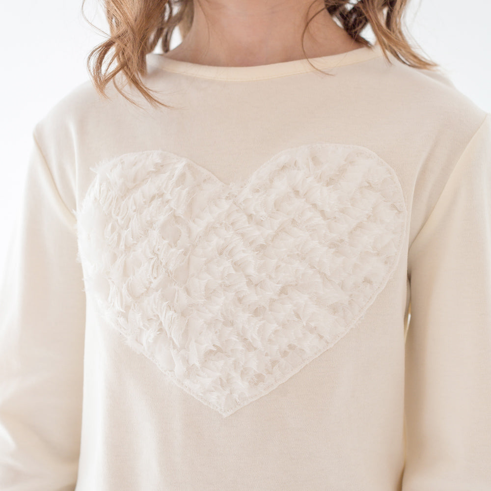 Fluffy Heart Long-Sleeved T-Shirt in White