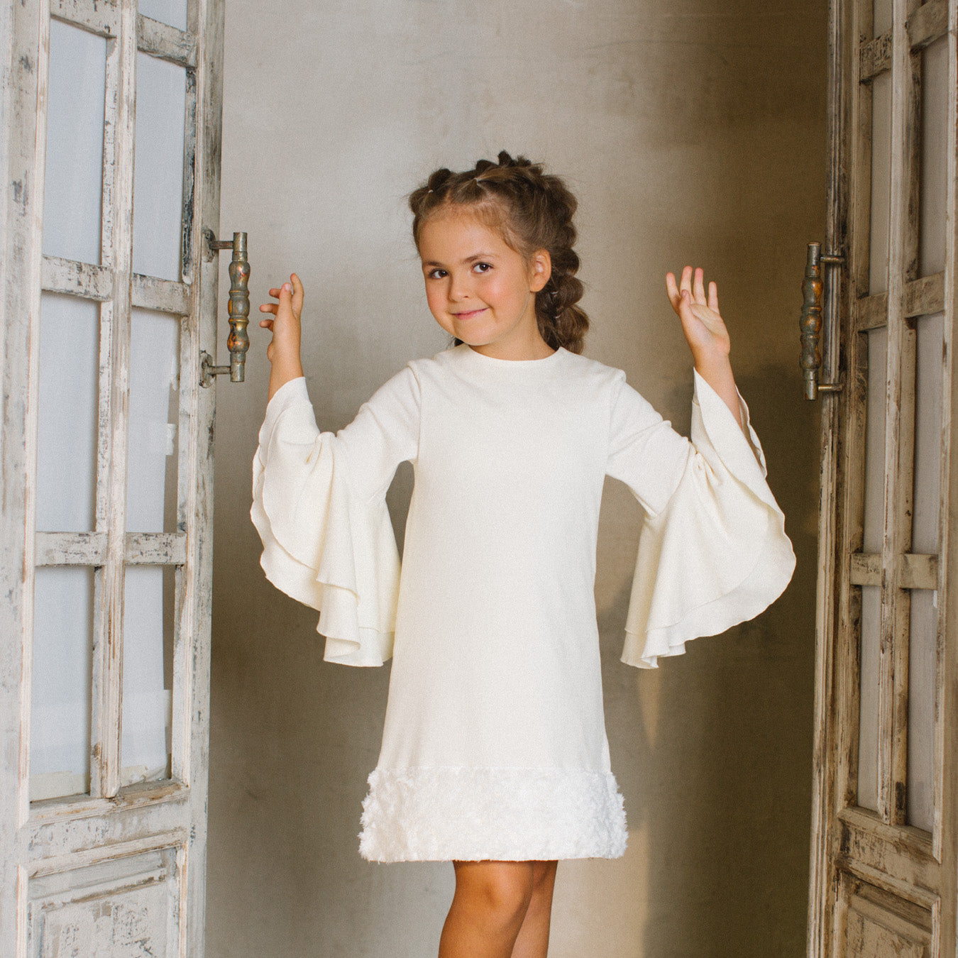 Ruffled Detailing Elegant Dress in White