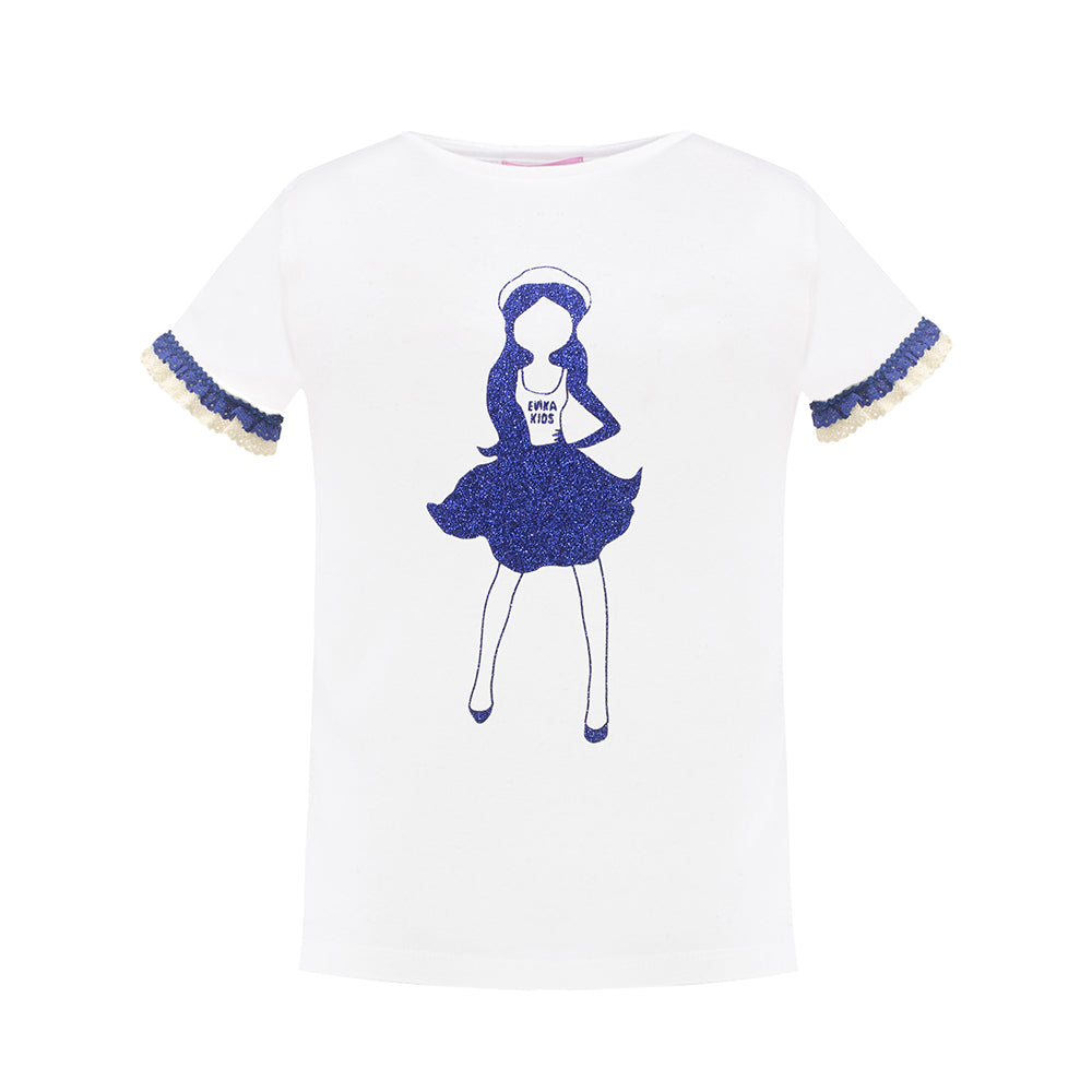 Shiny Glitter Detailing T-Shirt in White