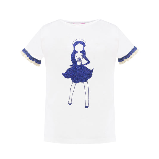 Shiny Glitter Detailing T-Shirt in White