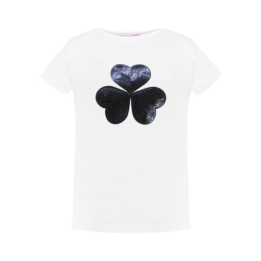 Shiny Sequins Detailing T-Shirt in White