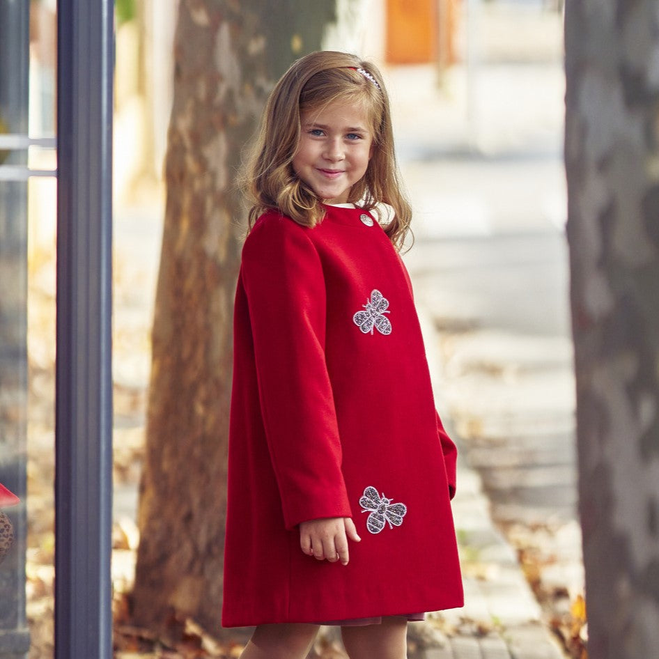 Silver Bees Coat in Red
