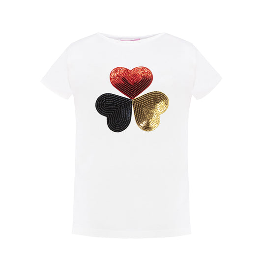 Shiny Sequins Detailing T-Shirt in White