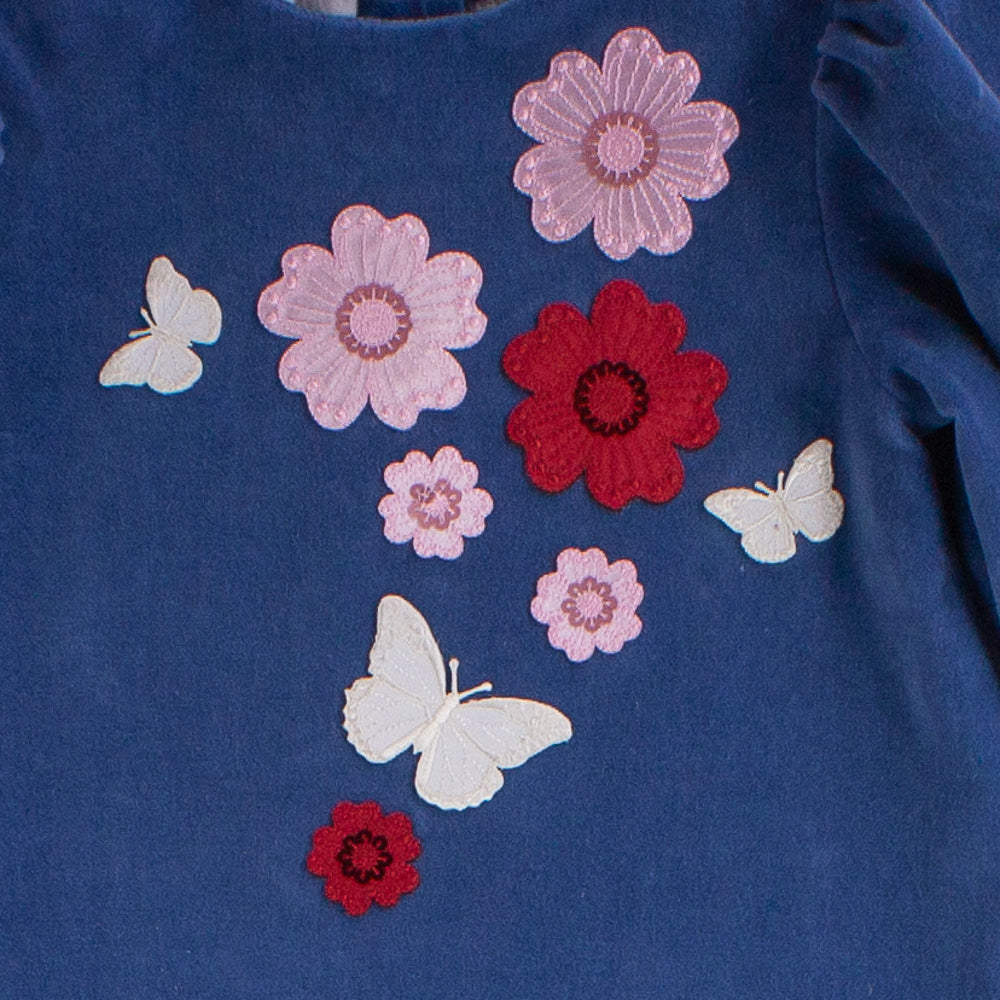 Flowers Velour Dress in Blue