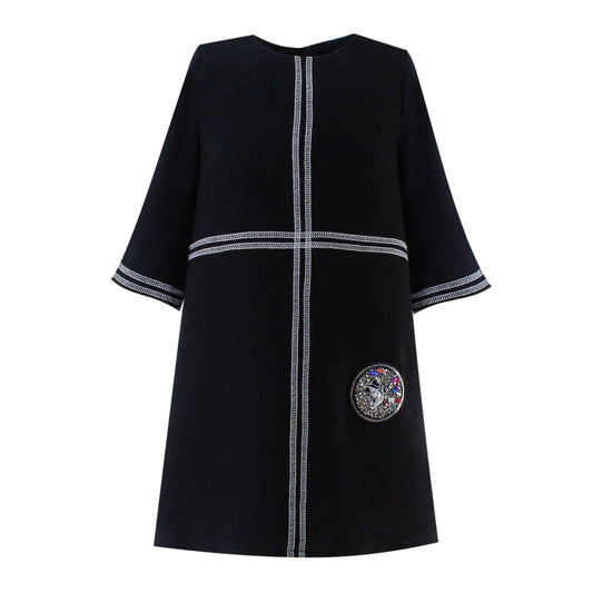 Shiny Detailing Elegant Dress in Black