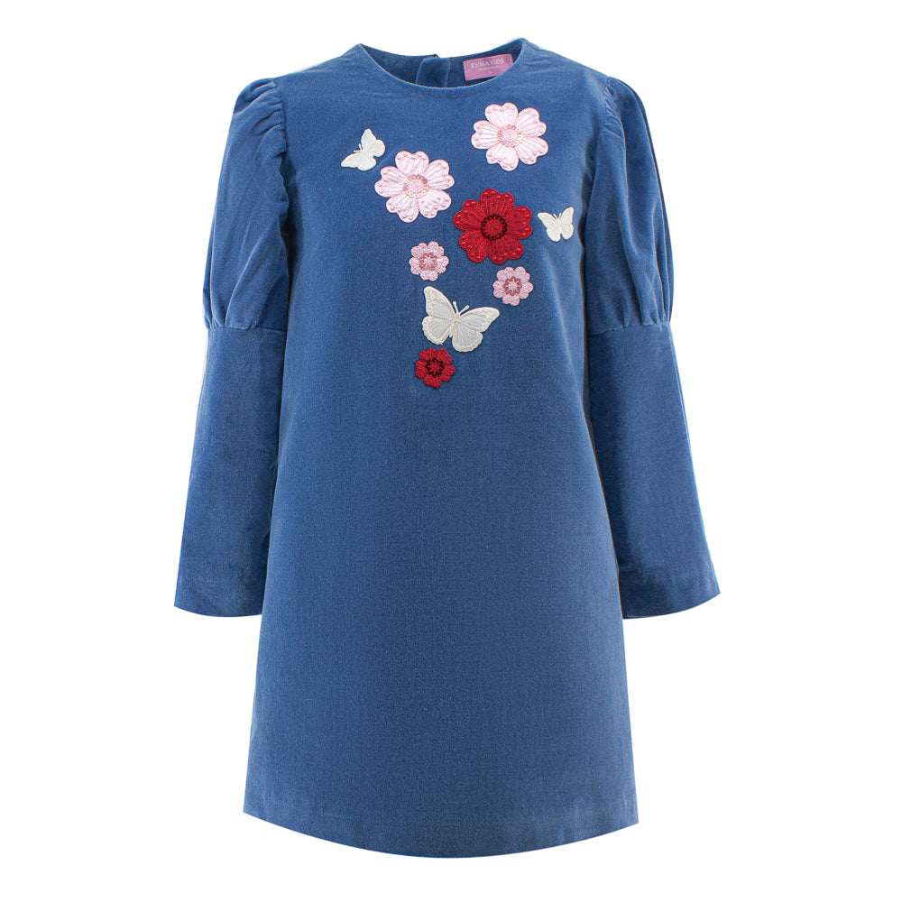 Flowers Velour Dress in Blue