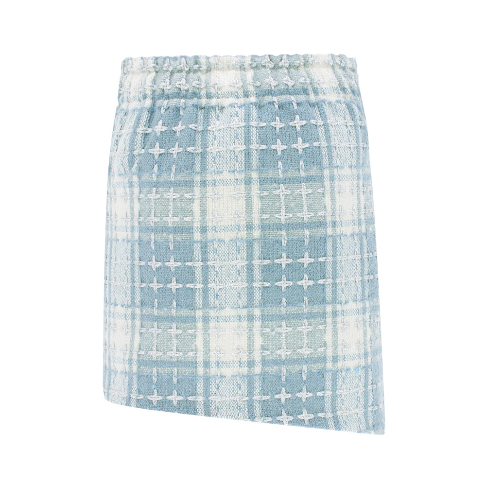 Shiny Detailing Tartan Skirt in Light Blue