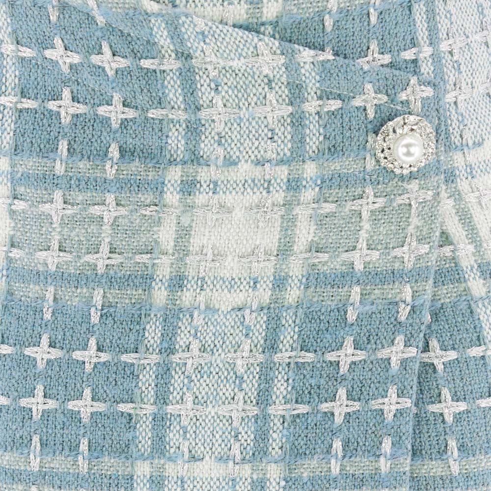 Shiny Detailing Tartan Skirt in Light Blue