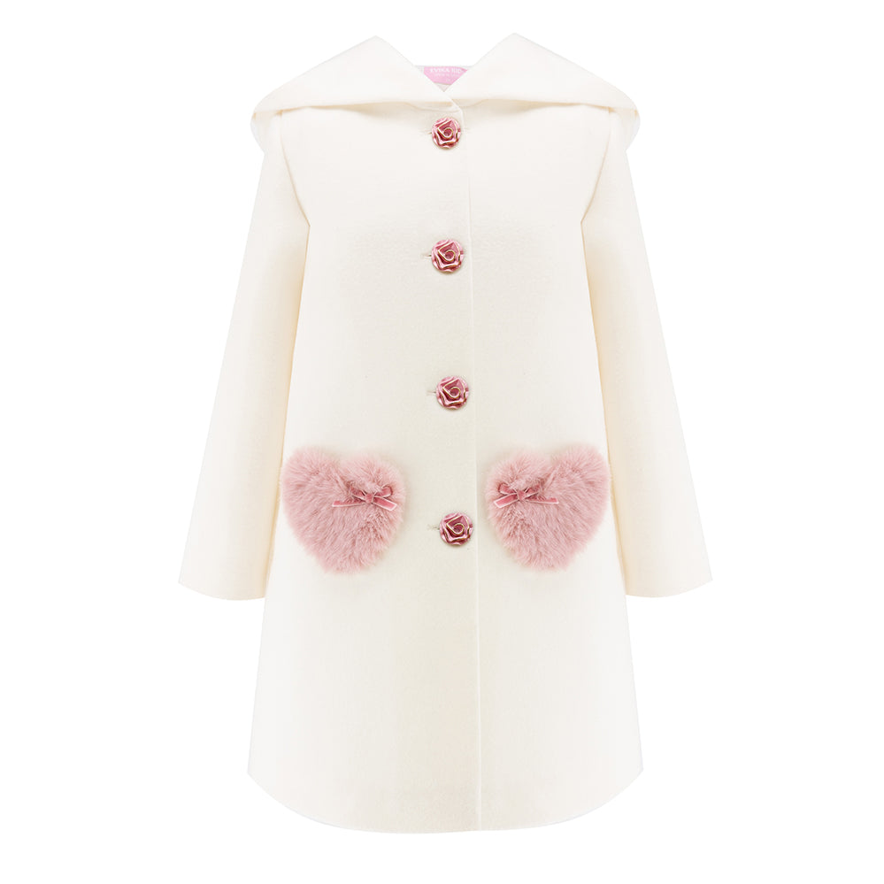 Love Hearts Hooded Coat in White