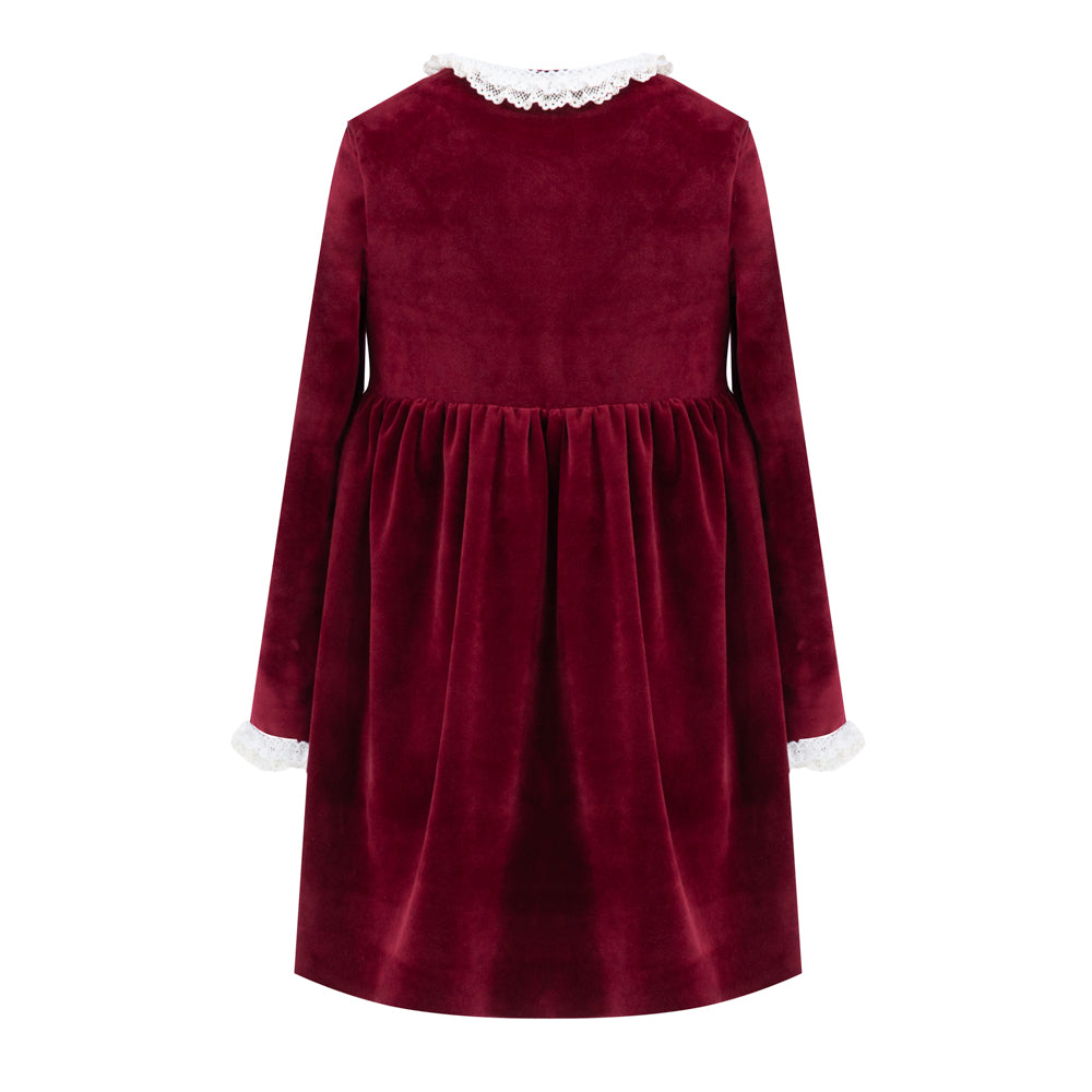 Lace Collar Velour Dress in Burgundy