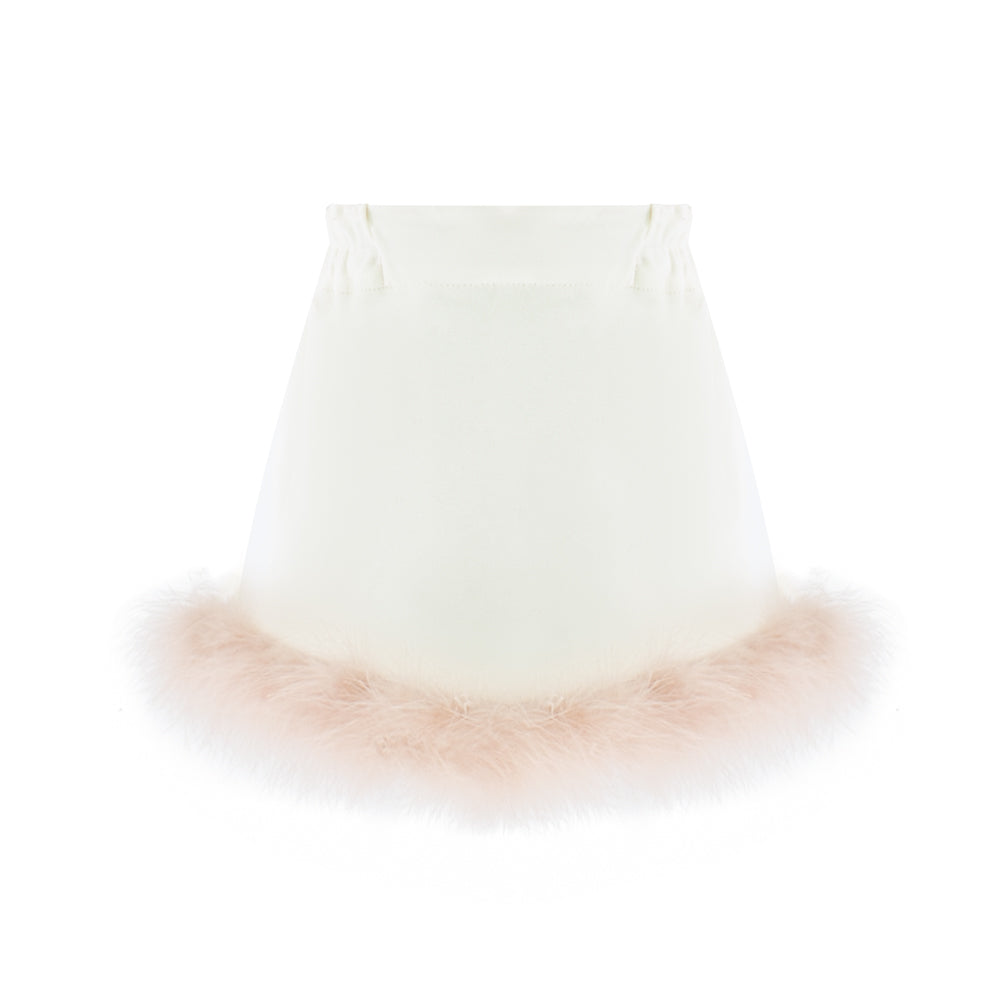 Marabou Fluff Trim Skirt in White