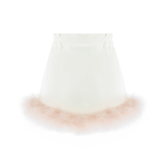 Marabou Fluff Trim Skirt in White