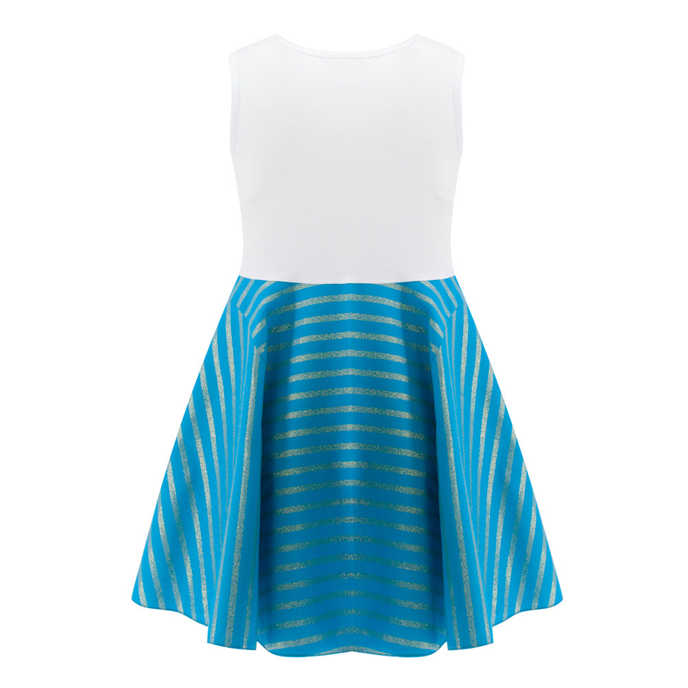 Cat Princess Dress in Turquoise and White