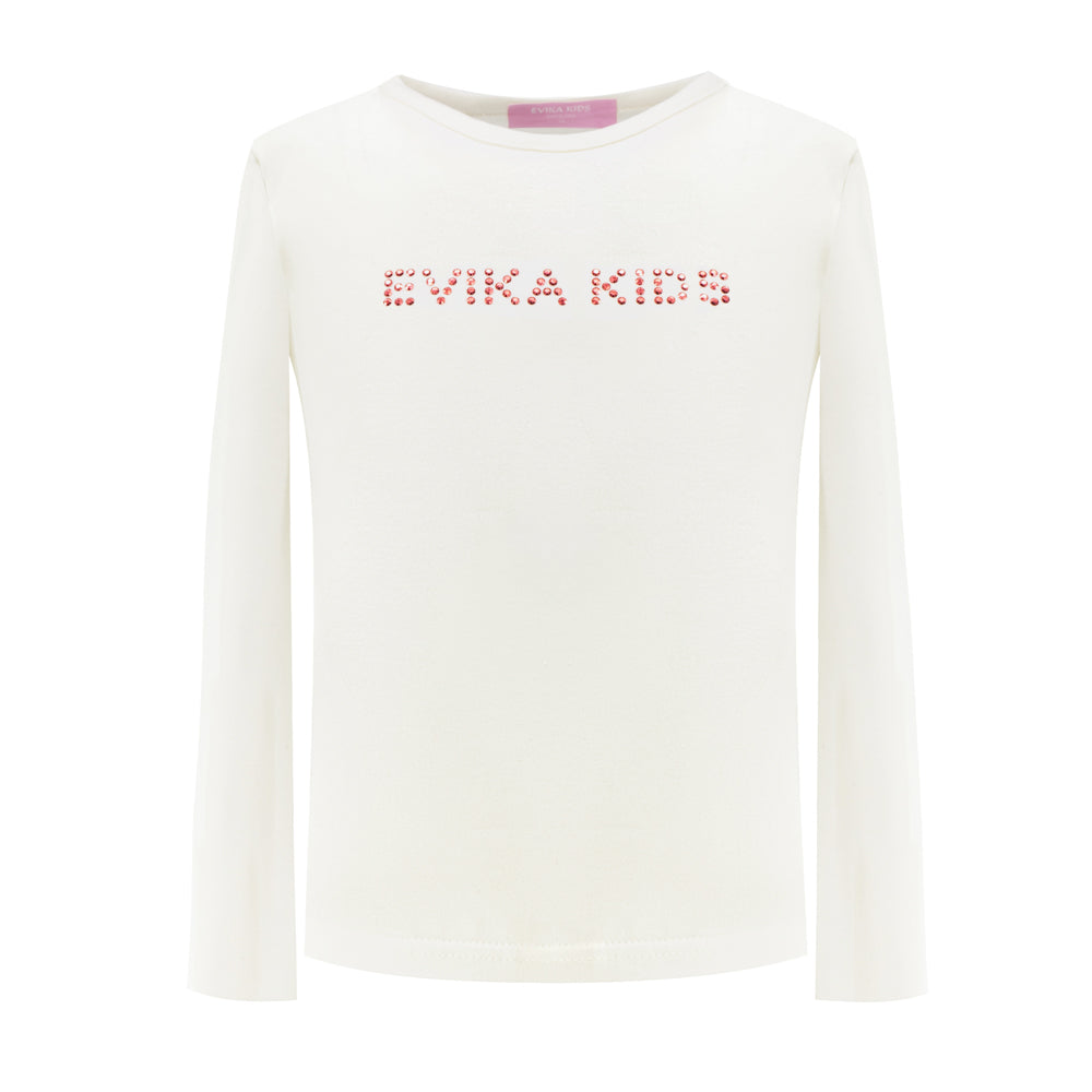 Red Shiny Logo Long-Sleeved T-Shirt in White