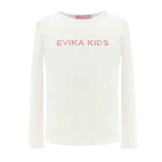 Red Shiny Logo Long-Sleeved T-Shirt in White