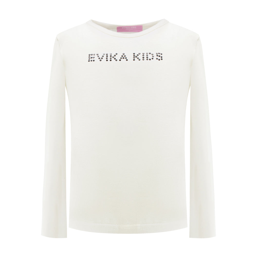 Black Shiny Logo Long-Sleeved T-Shirt in White