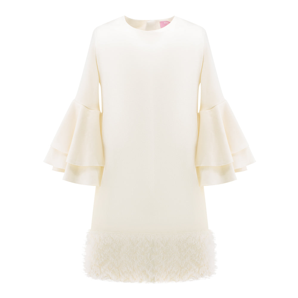 Ruffled Detailing Elegant Dress in White