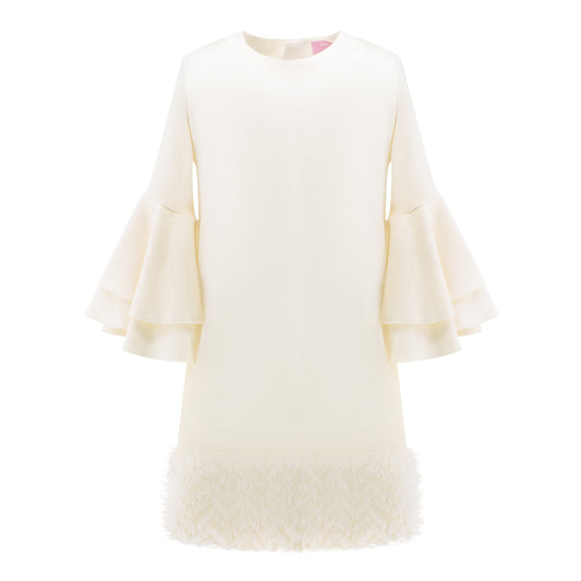 Ruffled Detailing Elegant Dress in White