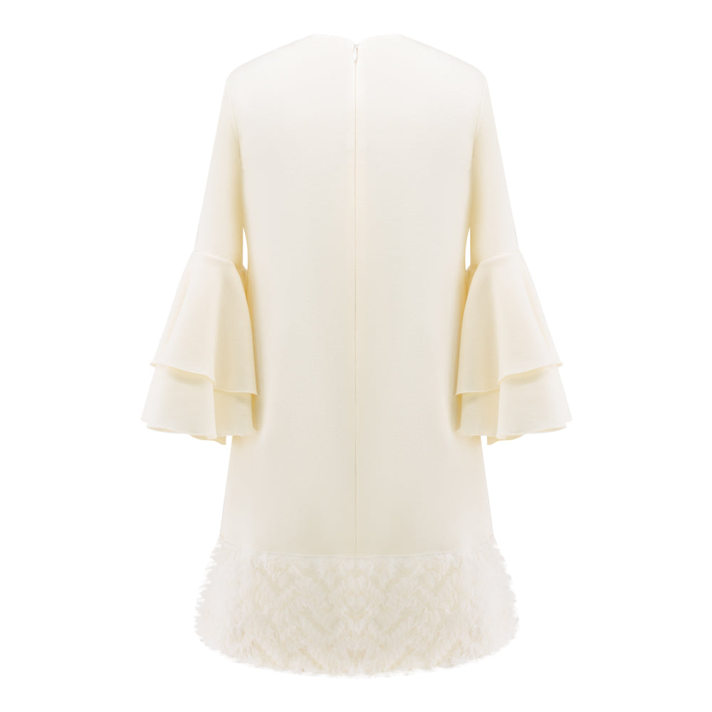 Ruffled Detailing Elegant Dress in White