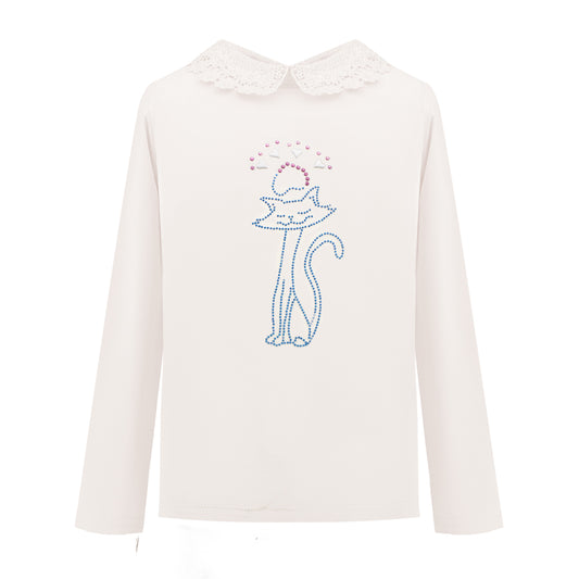 Eyelet Lace Collar Long Sleeve in Off-White